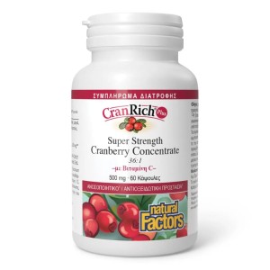 Natural Factors CranRich Plus 500mg για την Υποστήριξη της Υγείας του Ουροποιητικού Συστήματος, 60φυτ.κάψουλες