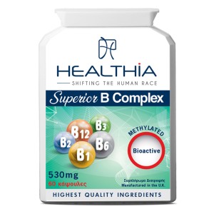 Healthia Superior B Complex 530mg, Συμπλήρωμα Διατροφής με Σύμπλεγμα Βιταμινών Β, 60 κάψουλες