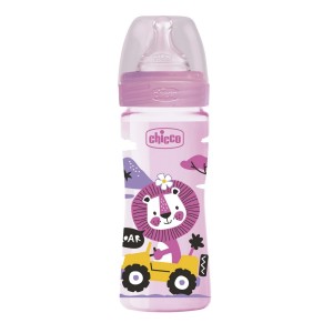 Chicco Well-Being Πλαστικό Μπιμπερό 2m+ Pink Lion Με Θηλή Σιλικόνης, 250ml