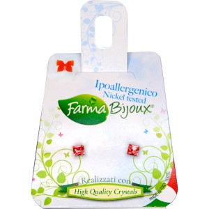Farma Bijoux Υποαλλεργικά Σκουλαρίκια Κρύσταλλα Τετράγωνα Κόκκινα 3mm, 1 ζευγάρι