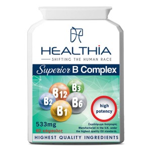 Healthia Superior B-Complex 533mg 60caps, Συμπλήρωμα Διατροφής με Σύμπλεγμα Βιταμινών Β, 60 κάψουλες