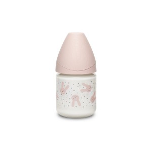 Suavinex Γυάλινο Μπιμπερό 120ml Με Θηλή Σιλικόνης 0+Μ Hygge Rabbit Pink