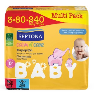 Septona Calm N Care Μωρομάντηλα Χωρίς Οινόπνευμα & Parabens με Χαμομήλι Multi Pack, 240τμχ