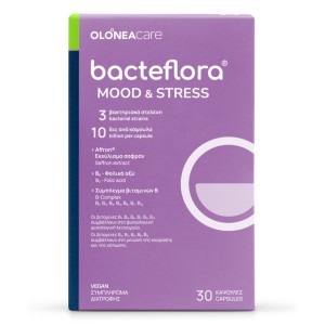 Olonea Bacteflora Mood & Stress για τη Διάθεση και τη Διαχείριση του Stress με Ψυχοβιοτικά, Εκχύλισμα Σαφράν Affron® και Σύμπλεγμα Βιταμινών Β,  30κάψουλες