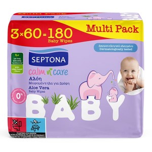 Septona Calm n Care Aloe Vera Μωρομάντηλα με Αλόη 3x60τμχ, 180τμχ
