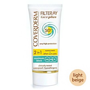 Coverderm Filteray Face Plus 2 in 1 Light Beige Αντηλιακή Κρέμα Προσώπου & After Sun Care Λιπαρές/Ακνεϊκές Επιδερμίδες SPF30 LBG, 50ml
