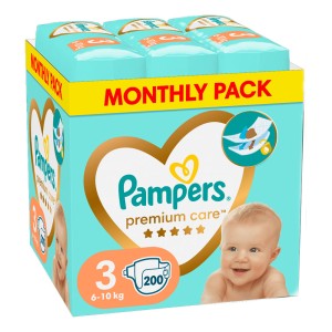 Pampers Premium Care Πάνες με Αυτοκόλλητο No.3 για 6-10kg, 200τμχ