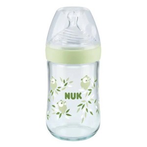 Nuk Nature Sense Γυάλινο Μπιμπερό με Θηλή Σιλικόνης Μεγεθος M 0-6m Πράσινη Κουκουβάγια, 240ml