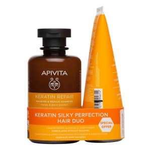 Apivita Σετ Περιποίησης Μαλλιών Keratin Silky Perfection με Keratin Repair Σαμπουάν 250ml & Κρέμα Μαλλιών Θρέψης & Επανόρθωσης για Ξηρά, Ταλαιπωρημένα Μαλλιά 150ml