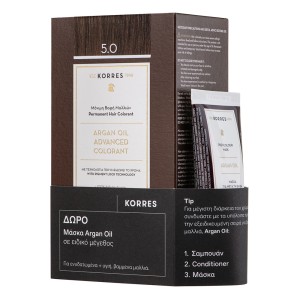 Korres Argan Oil Advanced Colorant Μόνιμη Βαφή Μαλλιών 5.0 Καστανό Ανοιχτό & ΔΩΡΟ Μάσκα Argan Oil σε Ειδικό Μέγεθος 