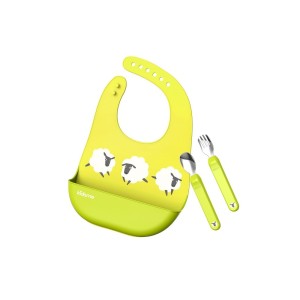 Kidsme Σετ Σαλιάρα με κουτάλι και πιρούνι - Lime - KID-0023, 1σετ