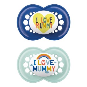 Mam Πιπίλες Σιλικόνης για 16+ μηνών Ι Love Mummy Μπλε & Τιρκουάζ, 2τμχ