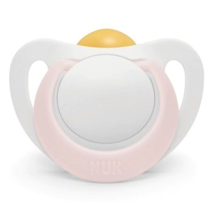 Nuk Star Ορθοδοντική Πιπίλα Latex Λευκή με Σιέλ Κρίκο 0-6m, 1τμχ