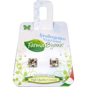 Farma Bijoux Υποαλλεργικά Σκουλαρίκια Τετράγωνα Κρυσταλλάκια 6mm, 1 ζευγάρι