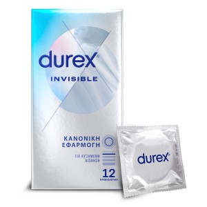 Durex Προφυλακτικά Εξαιρετικά Λεπτά Invisible Κανονική Εφαρμογή, 12τμχ