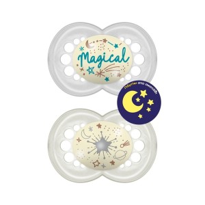 Mam Night Ορθοδοντικές Πιπίλες Σιλικόνης 6-16m Μπλε Πύραυλος/Γαλάζια Αστέρι, 2τμχ
