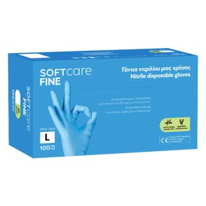 Soft Care Fine Γάντια Νιτριλίου Μπλε Large, 100τμχ