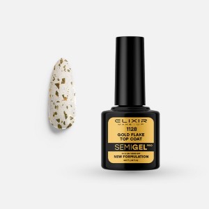 Elixir Make-up Semi Gel Ημιμόνιμο Επαγγελματικό Βερνίκι Νυχιών Νο1128 Gold Flake Top Coat No Wipe, 8ml