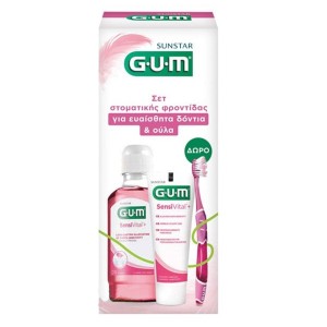 Gum Πακέτο Περιποιησης Στοματικής Υγιεινής Sensivital με Στοματικό Διάλυμα για Ευαίσθητα Δόντια & Ούλα, 300ml, Οδοντόκρεμα για Ευαίσθητα Ούλα & Δόντια, 75ml & Δώρο Οδοντόβουρτσα Πολύ Μαλακή, 1σετ