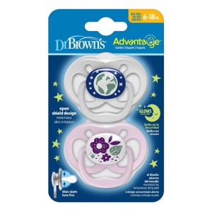 Dr Browns Πιπίλα Advantage Σιλικόνης Νυκτός 6-18m Ρόζ, 2 τμχ
