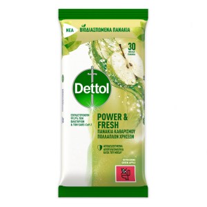 Dettol Πανάκια Καθαρισμού Πολλαπλών Χρήσεων Πράσινο Μήλο, 30τμχ