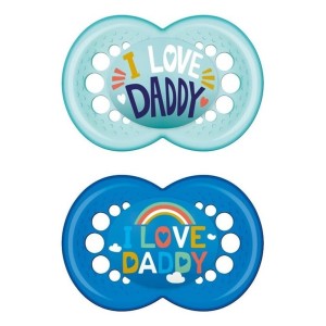 Mam Ι Love Daddy  Ορθοδοντικές Πιπίλες Σιλικόνης 6-16m+ Τιρκουάζ/Μπλε, 2τμχ