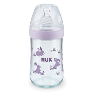 Nuk Nature Sense Γυάλινο Μπιμπερό με Θηλή Σιλικόνης Μεγεθος M 0-6m Πράσινη Κουκουβάγια, 240ml