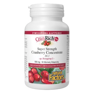 Natural Factors CranRich Plus 500mg για την Υποστήριξη της Υγείας του Ουροποιητικού Συστήματος, 90φυτ.κάψουλες