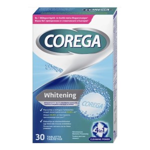 Corega Whitening Ταμπλέτες Καθαρισμού για Τεχνητές Οδοντοστοιχίες, 30 ταμπλέτες