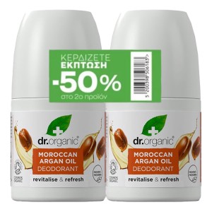 Dr.Organic Promo Αποσμητικό Roll-on με Βιολογικό Μαροκινό Έλαιο Αργκάν, 2x50ml
