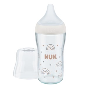 Nuk Perfect Match Μπιμπερό Γυάλινο με Μαλακή Θηλή Σιλικόνης κατά των Κολικών με Έλεγχο Θερμοκρασίας 3m+, 230ml