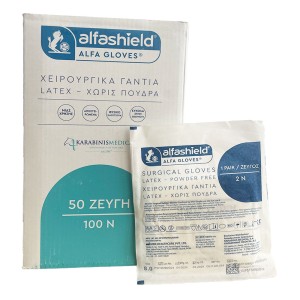 Alfashield Alfa Gloves Αποστειρωμένα Χειρουργικά Γάντια Latex χωρίς Πούδρα Μέγεθος 8.0, 50 ζεύγη