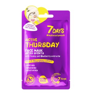 7Days Active Thursday Sheet Mask Μάσκα Προσώπου για Ακνεϊκές Επιδερμίδες με Παιώνια & Blueberry, 28g