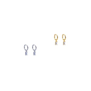 Ro-Ro Accessories Σκουλαρίκι Κρίκος Kρεμαστό Oρθογώνιο Στρας EF004, 1 ζεύγος