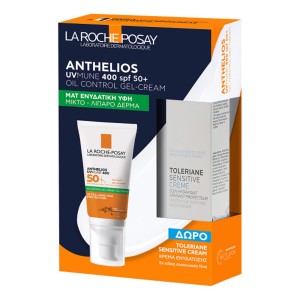 La Roche Posay Anthelios UVMUNE 400 Oil Control Gel Cream SPF50+ Αντηλιακή Κρέμα Προσώπου για Ματ Αποτέλεσμα & ΔΩΡΟ Ενυδατική Κρέμα Toleriane sensitive 15ml, 1σετ
