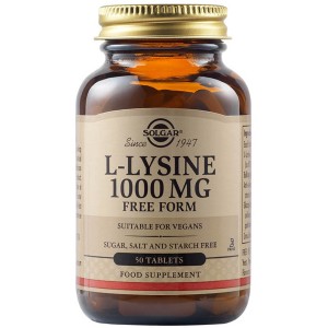 Solgar L-Lysine 1000mg Συμπλήρωμα Διατροφής L-λυσίνης Χρήσιμο για Πρόληψη & Επιτάχυνση Χρόνου Ανάρρωσης του Απλού Έρπη, 50tabs