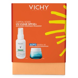 Vichy Promo Capital Soleil UV-Clear SPF50+ Αντηλιακό Προσώπου Καθημερινής Φωτοπροστασίας, ενάντια στη Λιπαρότητα 40ml & ΔΩΡΟ Mineral89 Κρέμα Booster Ενυδάτωσης 15ml, 1σετ