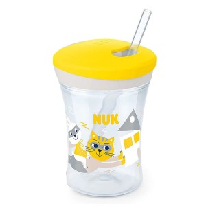 Nuk Action Cup 12m+ Εκπαιδευτικό Κύπελλο με Καλαμάκι 230ml Κίτρινο, 1τμχ