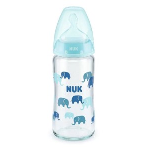 NUK First Choice Plus Γυάλινο Μπιμπερό Λευκό για 0-6m με Δείκτη Ελέγχου Θερμοκρασίας & Μεσαίας Οπής Θηλή Σιλικόνης, 240ml