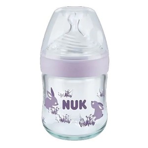 Nuk Nature Sense Γυάλινο Μπιμπερό Σιλικόνης με Θηλή Softer 0-6m Μωβ, 120ml