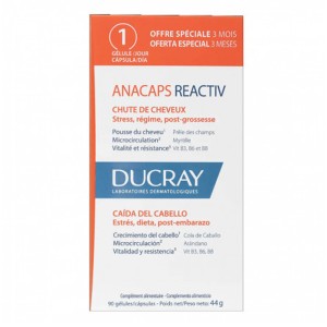 DucrayAnacaps Reactiv Reactive Hair Loss Συμπλήρωμα Διατροφής για Διατήρηση Φυσιολογικής Τριχοφυΐας σε Περίπτωση Αντιδραστικής Τριχόπτωσης, 90κάψουλες
