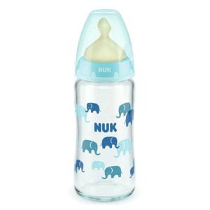 Nuk Γυάλινο Μπιμπερό First Choice Plus Temperature Control κατά των Κολικών με Θηλή Καουτσούκ 0-6m Μπλε, 240ml