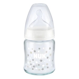 Nuk First Choice Plus Temperature Control Γυάλινο Μπιμπερό Σιλικόνης Κατά των Κολικών Λευκό, 1τμχ