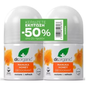 Dr.Organic Promo Aποσμητικό Roll-on με Βιολογικό Μέλι Μανούκα, 2x50ml