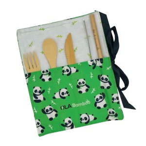 Ola Bamboo Σετ Παιδικά Μαχαιροπίρουνα & Καλαμάκι Από Μπαμπού σε Θήκη, 5τμχ