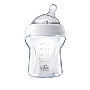 Chicco Natural Feeling Γυάλινο Μπιμπερό με Κεκλιμένη Θήλη Σιλικόνης 0m+, 150ml