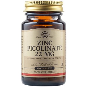 Solgar Zinc Picolinate 22mg Ψευδάργυρος σε Πικολινική Μορφή, 100 ταμπλέτες