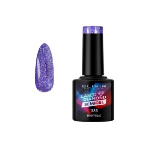 Elixir Laser Diamond Semi Gel Ημιμόνιμο Βερνίκι -1186 Λιλά Με Γκλίττερ, 8ml