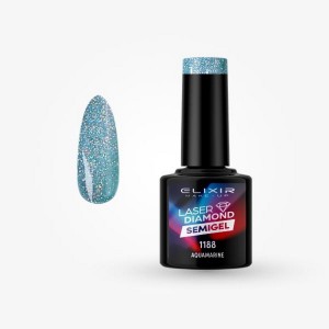 Elixir Semigel Laser Diamond 1188 Aquamarine Ημιμόνιμο Βερνίκι Γαλάζιο Με Γκλίτερ, 8ml