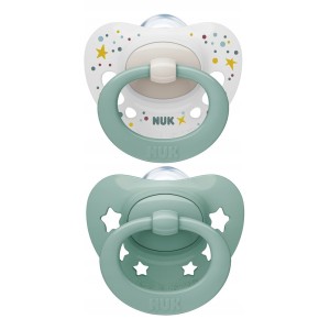  Nuk Family Love Signature Ορθοδοντικές Πιπίλες Σιλικόνης σε Θήκη Πράσινη/Λευκή για 0-6m, 2τμχ
